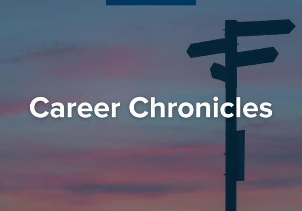 A signpost with the Headline Career Chronicles across the photo