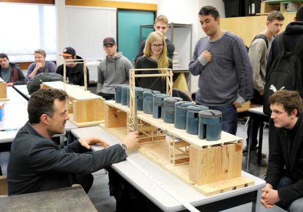 VIU Engineering students working on a bridge design for a contest