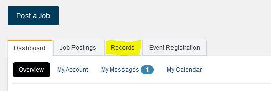 Employer dashboard records tab highlighted